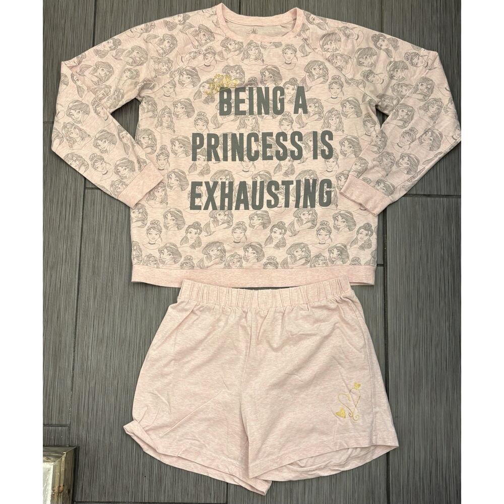 Disney Princess Women’s Pajama Set Long Sleeve Shirt Short Set Pink Size Medium